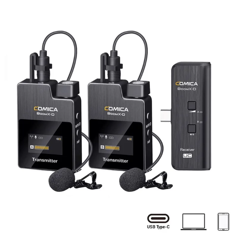Sistema Wireless Digital Microfone Comica BoomX-D UC2 Sem Fio Ultra Compacto 2 Pessoas usb-c para SmartPhones Android