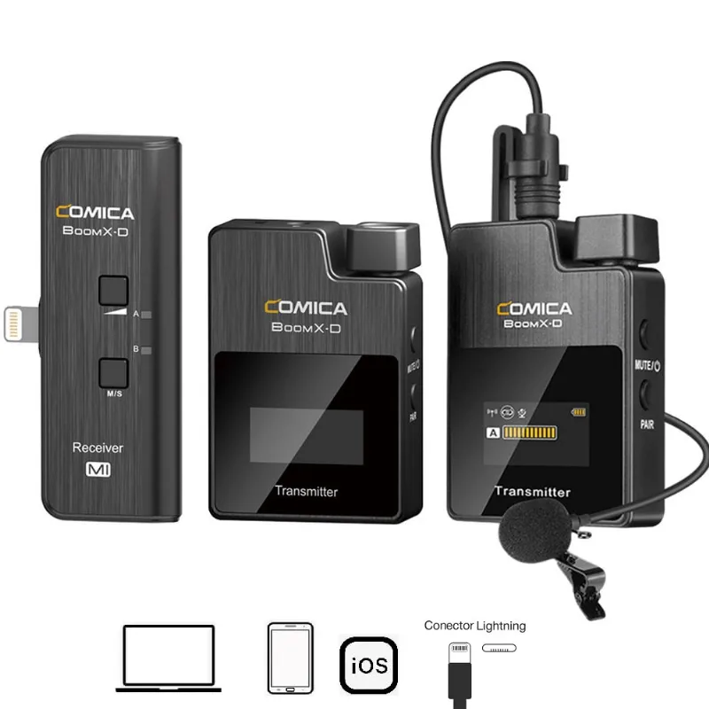 Sistema Wireless Digital Microfone Duplo Comica BoomX-D MI2 Sem Fio Ultra Compacto 2 Pessoas para SmartPhones ios (Conector Lightning)