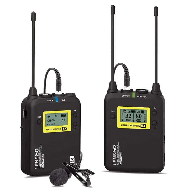 Sistema Microfone Lapela Sem Fio LensGo LWM-328C Wireless 99 Canais uhf Broadcast