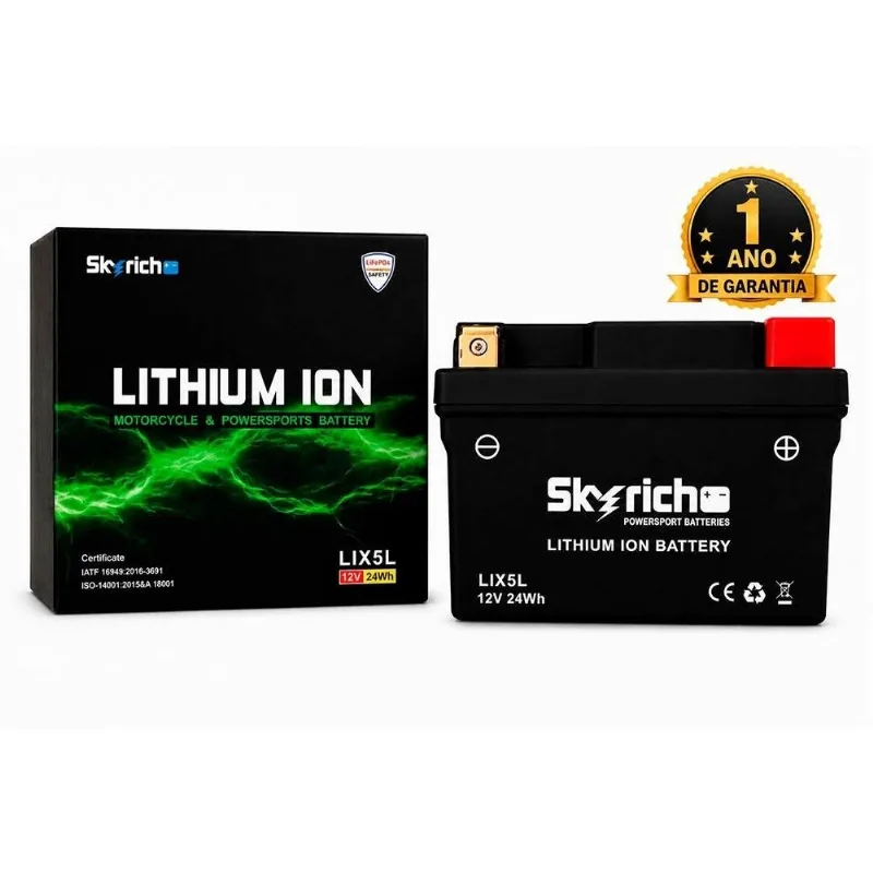 Bateria De Lítio Para Moto Skyrich LIX5L 5Ah Biz100 Titan Pop Bros 12V (MP)