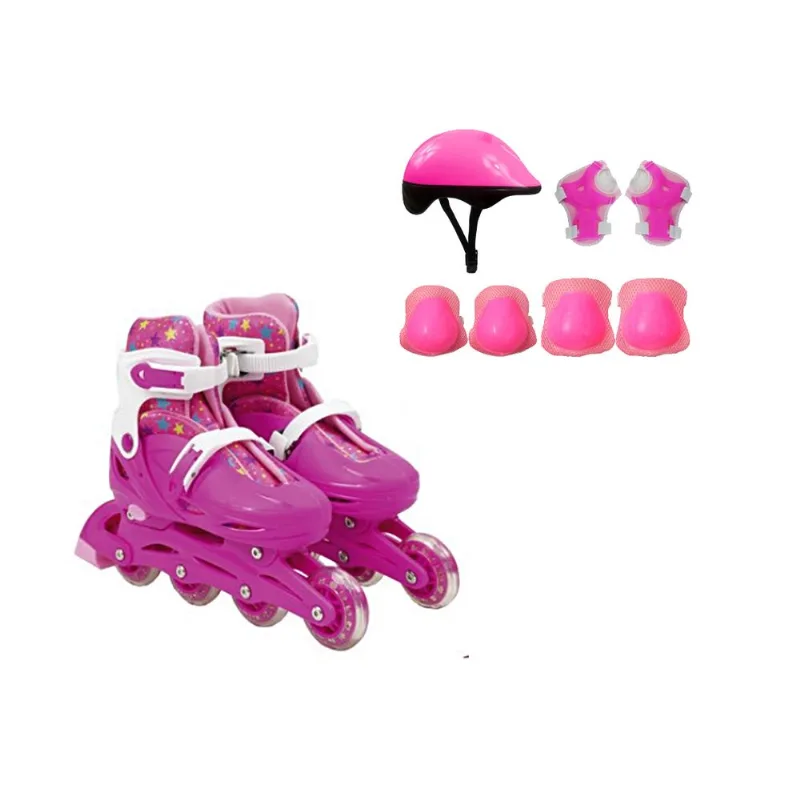 Patins Infantil para criança 4 rodas In-Line com acessórios Roller 32-35 Rosa BBR
