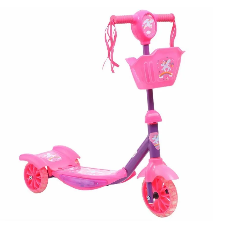 Patinete Infantil Rosa 3 Rodas com Cesto Som e Led Havan Toys - HBR0444