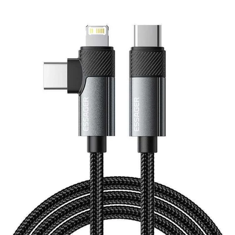 Cabo 2 Em 1 USB-C Para USB-C Essager Lightning 1 Metro 65W EXCTTL-WL0G-P Cinza (MP)
