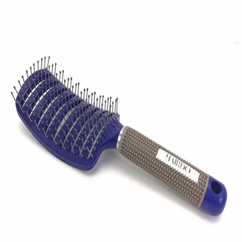 Escova Profissional Para Cabelo Raquete Curva Azul Escuro