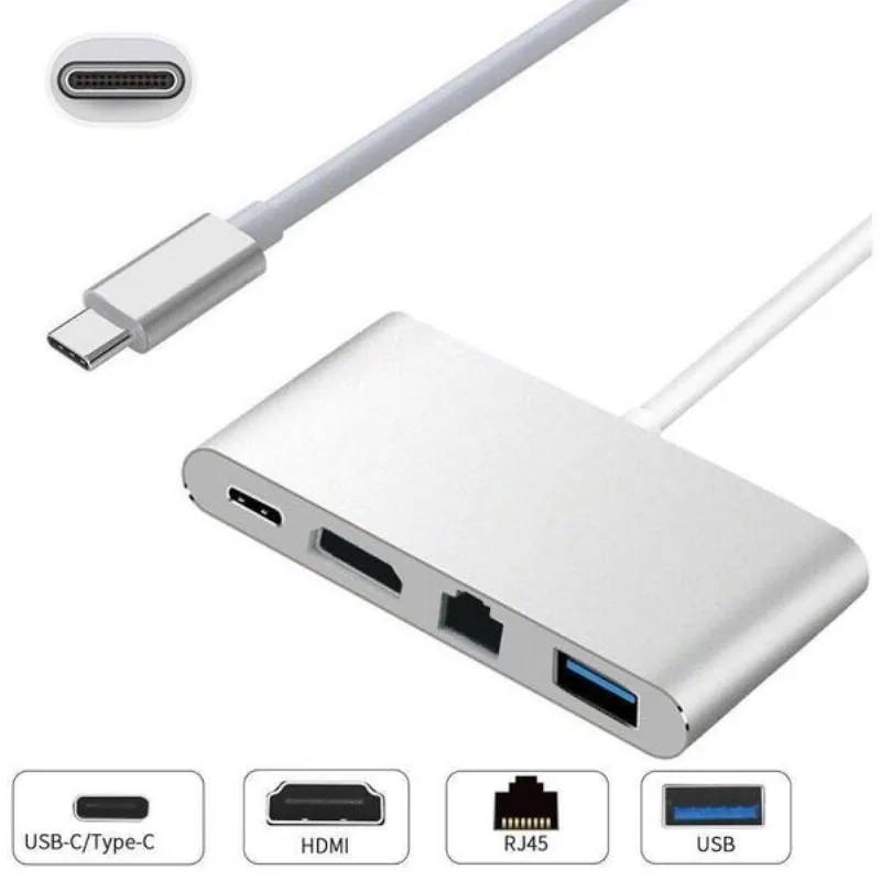 Cabo Adaptador Usb-c Para Hdmi 4k Usb 3.0 Usb-c Rj45 F3 Jc-tyc-401