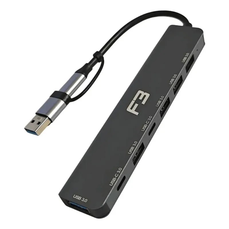 Adaptador Hub USB USB-C com 5 USB 3.0 2 Tipo C JC-TYC-710 7 em 1 - F3 - Informática