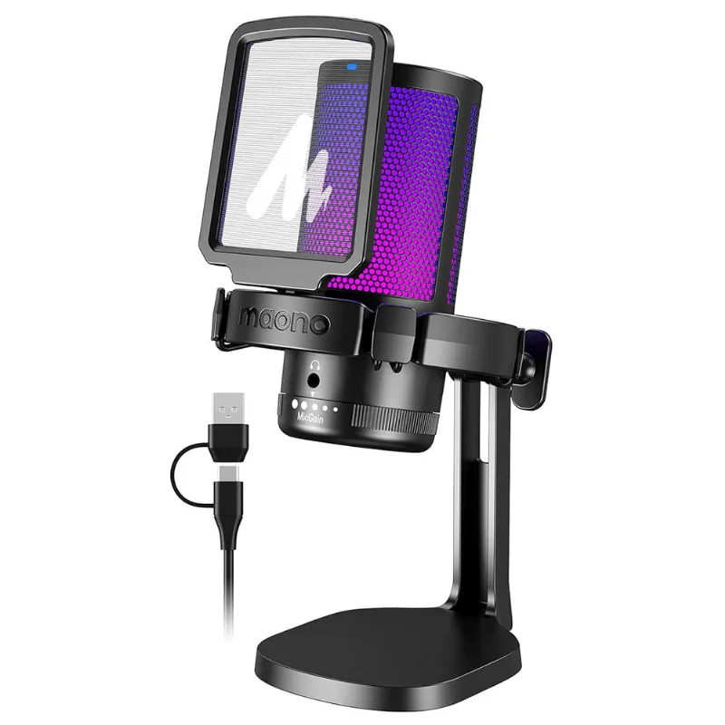 Microfone Com Suporte Dgm20 Rgb Maono Preto
