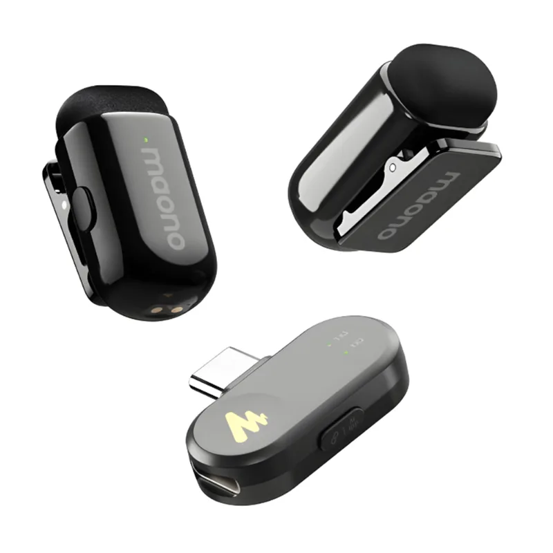Kit 2 Microfones Lapela Sem Fio Maono Wave T1 Mini E Lightning Case De Carregamento - Wm622