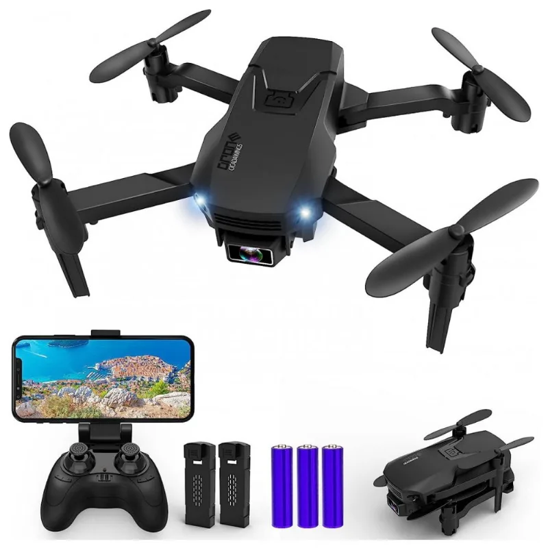 Mini Drone Com Camera 720p Fpv, Controle Remoto E 2 Baterias Para Adultos, Inporsa 1813, Preto