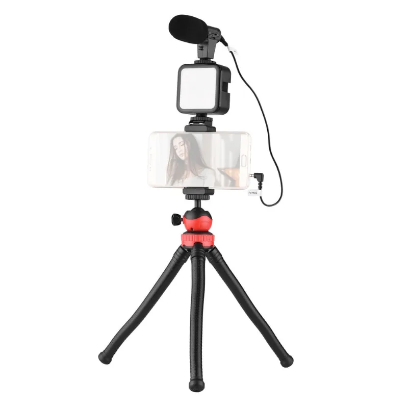 Kit Gravação Vlogger Jumpflash 04LM com Microfone, led, Tripé Flexível e Controle para Smartphone