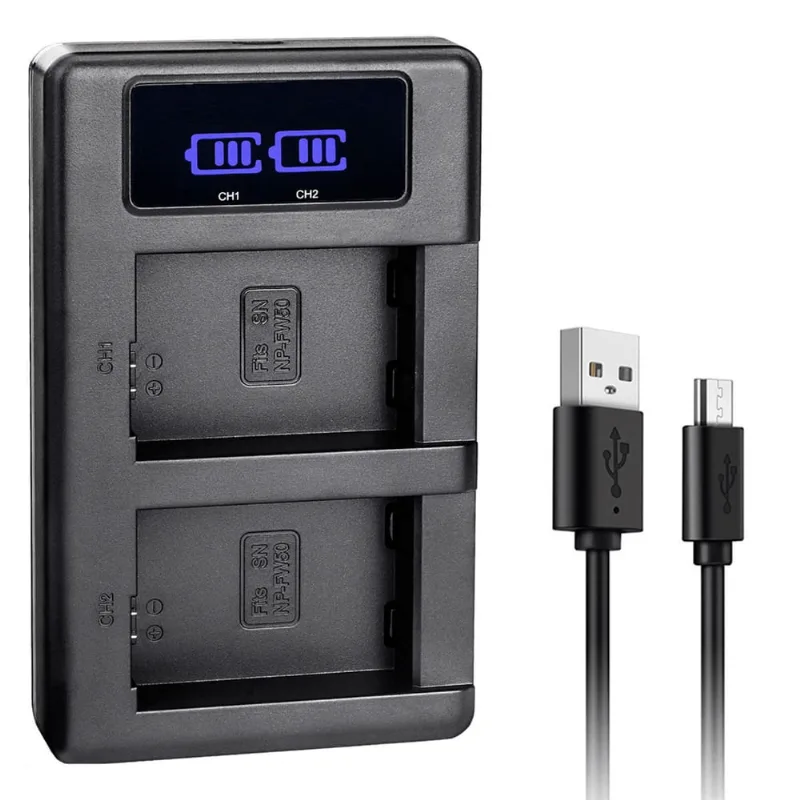 Carregador Duplo lcd LKD2-FW50 USB para Bateria Sony NP-FW50