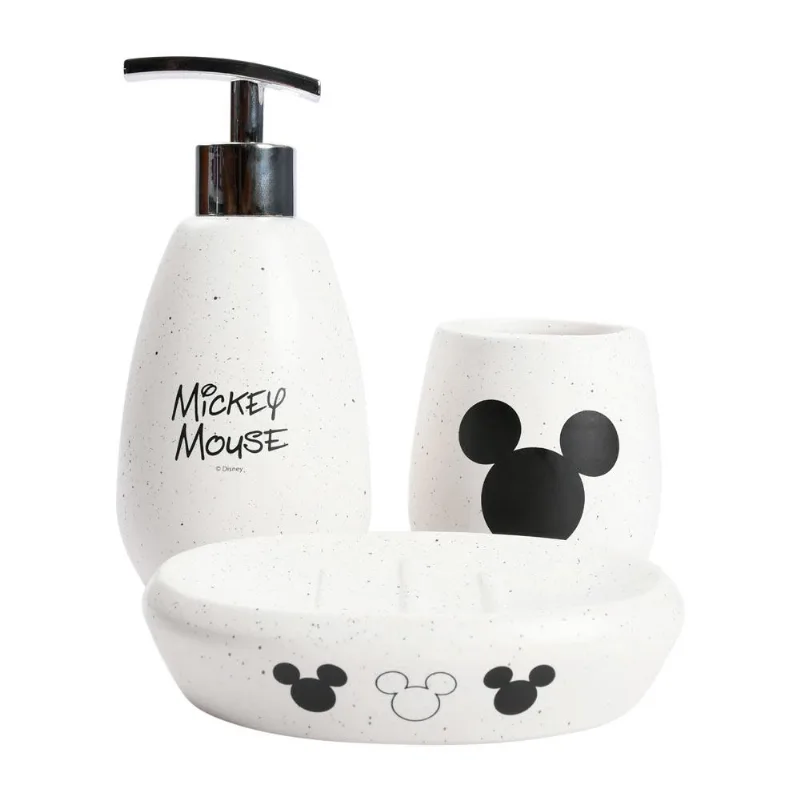 Kit Dispenser Cerâmica com 3 Peças Mickey Disney Branco