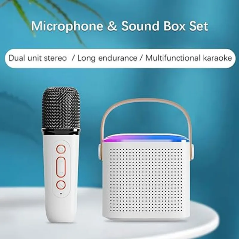 Mini karaokê conjunto de 2 microfone portátil e caixa de som para casa Bluetooth