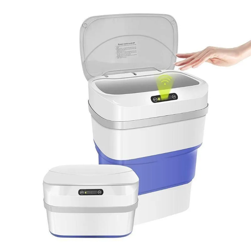 Lixeira Retrátil Automática com Sensor Inteligente Prova dágua Azul para Uso Diário