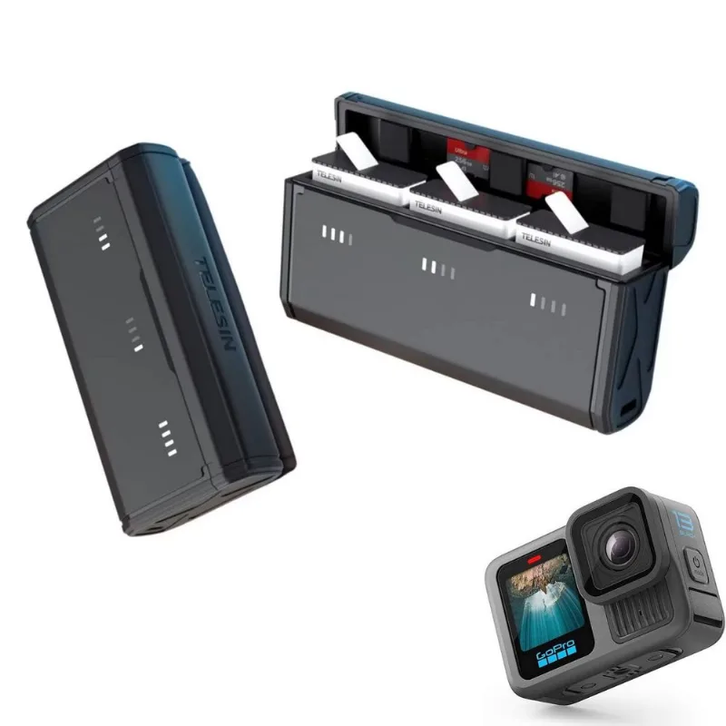 Carregador Triplo Multifuncional Para Gopro 13 - Telesin