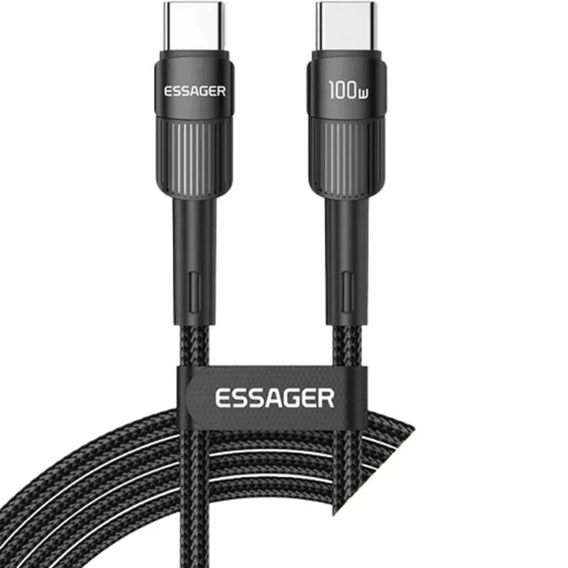 Cabo USB-C Para USB-C 2.0M Essager Nylon 100W EXCTT1-XCA01 Preto (MP)