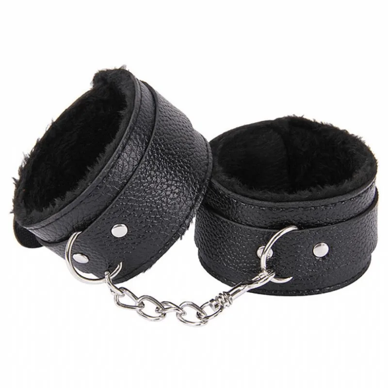 Algema Bracelete Em Couro Macio Com Pelúcia Aveludada Preto E Corrente Cromada 5,5cm X 9cm