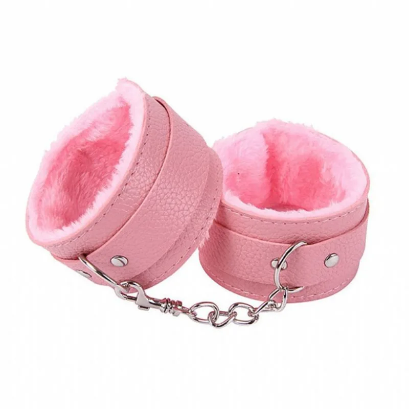 Algema Bracelete Em Couro Macio Com Pelúcia Aveludada Rosa E Corrente Cromada 5,5cm X 9cm