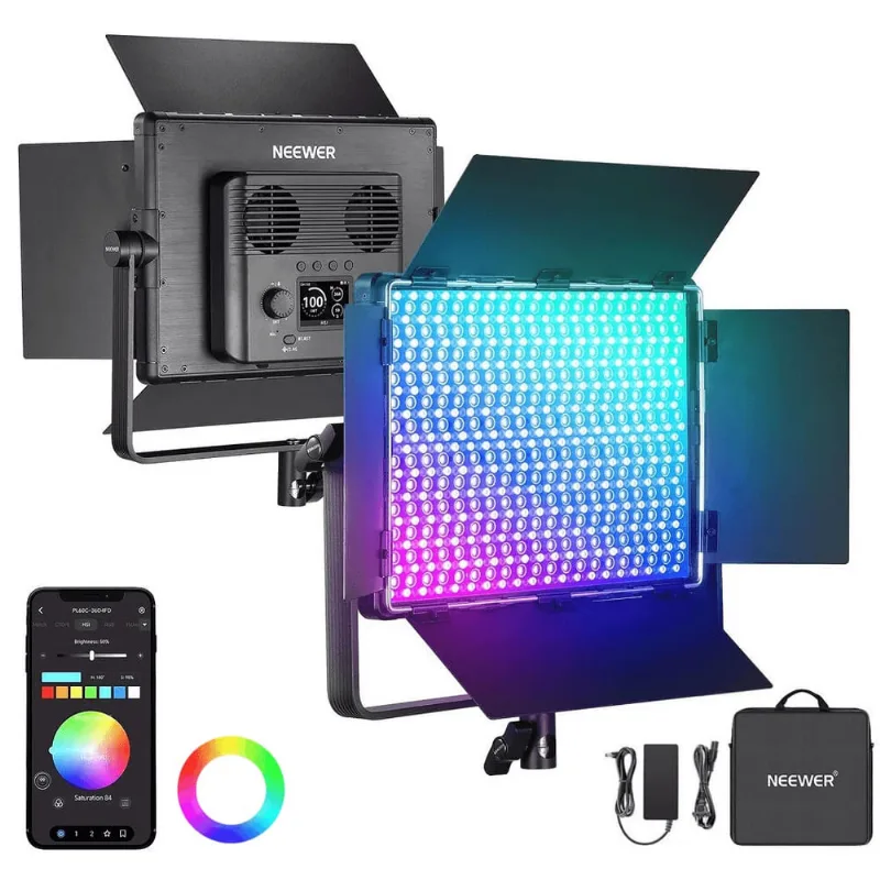 Iluminador Painel LED Neewer PL60C Vídeo Light rgb 60W com Barndoors e Fonte (Bivolt)