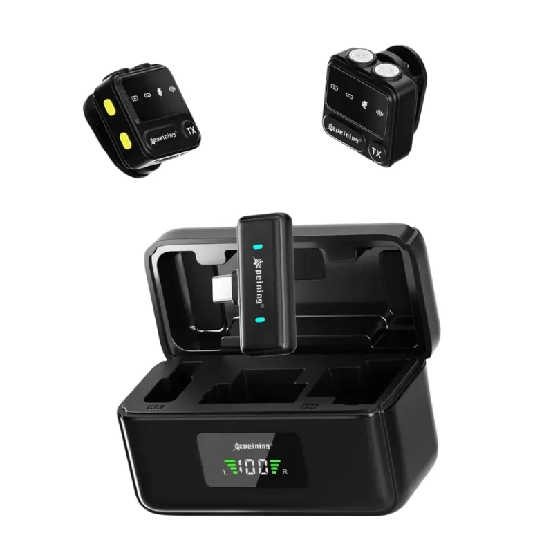 Microfone Lapela Duplo Peining Mkf09 Wireless 360° Para Smartphones Lightning