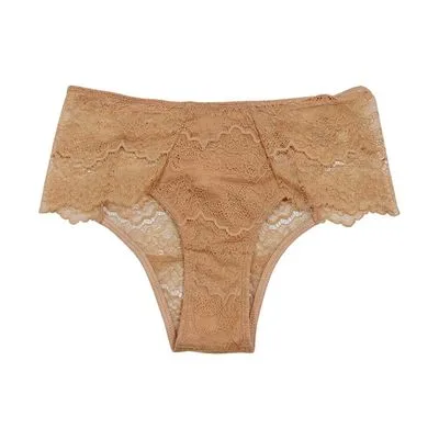 Calcinha Cintura Alta Basic+ Renda Poliamida Bronze G - Basic+ - Moda