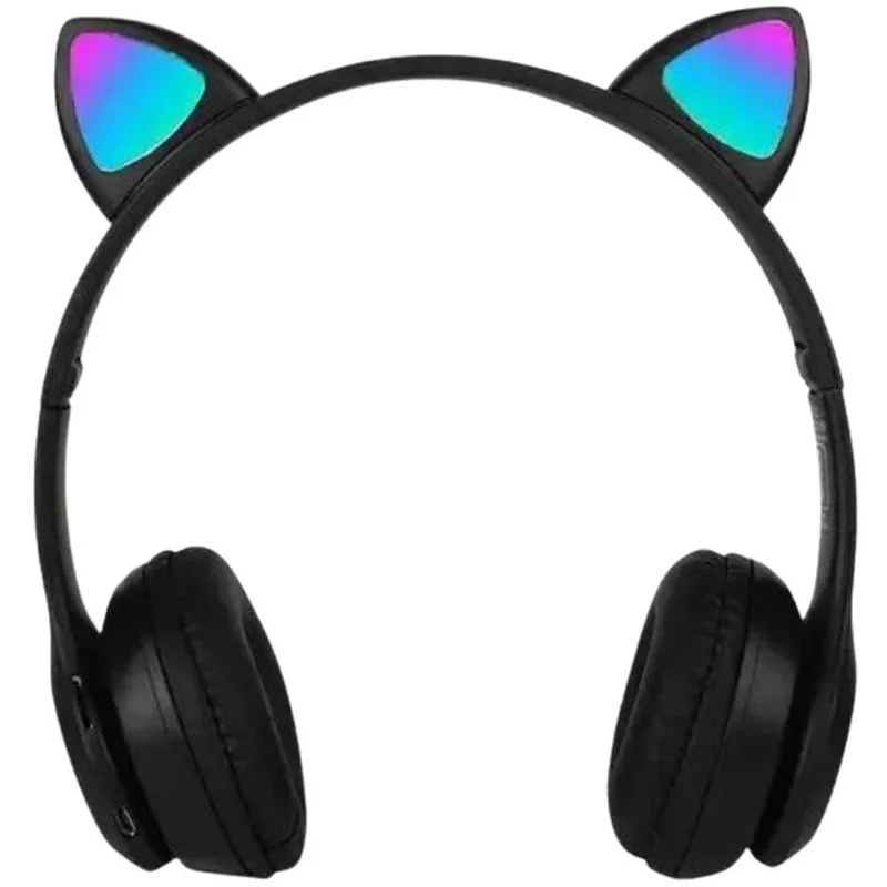 Fone Bluetooth Infatil Orelha De Gato Com Led Colorido Preto