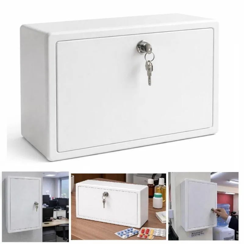 Armário de Parede Porta Medicamentos Cofre Multiuso com Chave para Primeiros Socorros Branco Utibom - OUTRAS - Esporte E Lazer