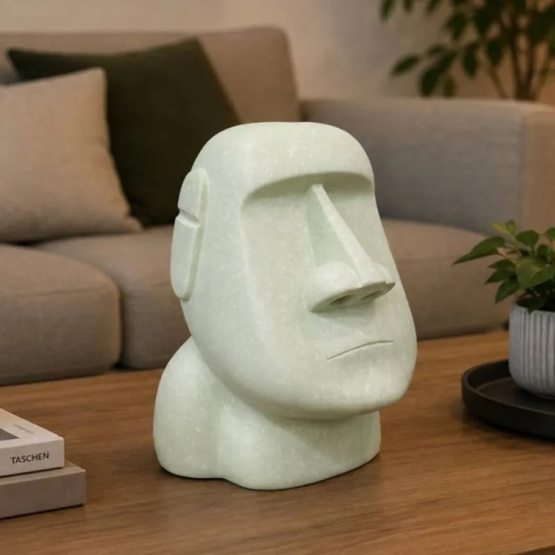 Estatueta Decorativa Moai Ilha De Páscoa Em Resina De 19cm Branco