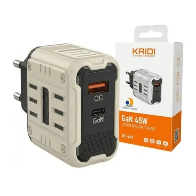 Carregador Kaidi USB E USB-C 45W Branco KD-692 (MP)