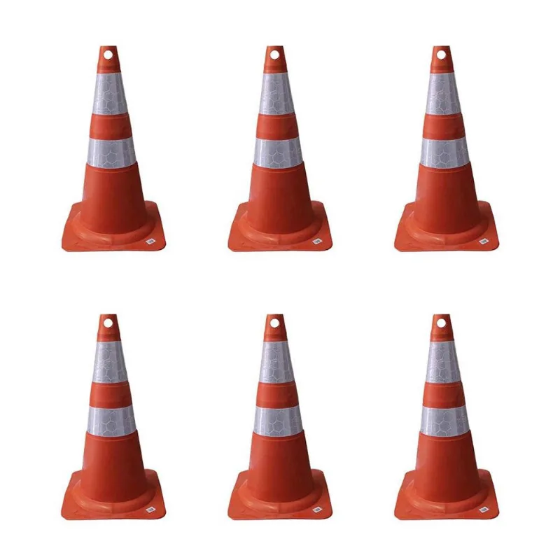 Cone de Sinalização Refletivo Flexível 50 cm Laranja e Branco Kit com 6 Plastcor