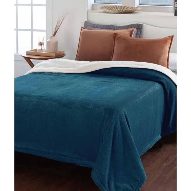 Cobertor Casal Jolitex Ternille Dupla Face Sherpa 1,80x2,20m Azul