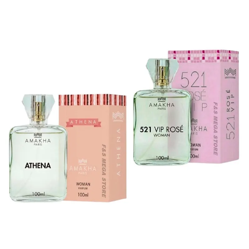 Kit 2 Perfume Feminino Amakha Paris 521 Rose Athena 100Ml