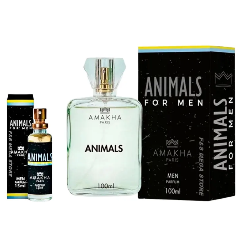 Kit Perfume Masculino Animals Amakha Paris 100ml e 15ml Bolso
