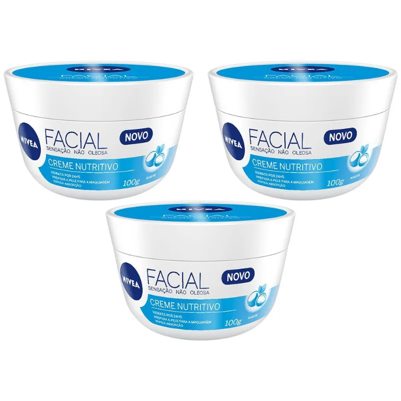 3x nivea creme nutritivo facial com karité 100g sensação não oleosa hidrata por 24hs