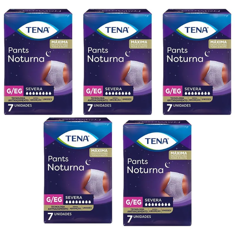 5x calça íntima tena noturna para incontinência urinária severa rápida absorção g/eg 7un unissex