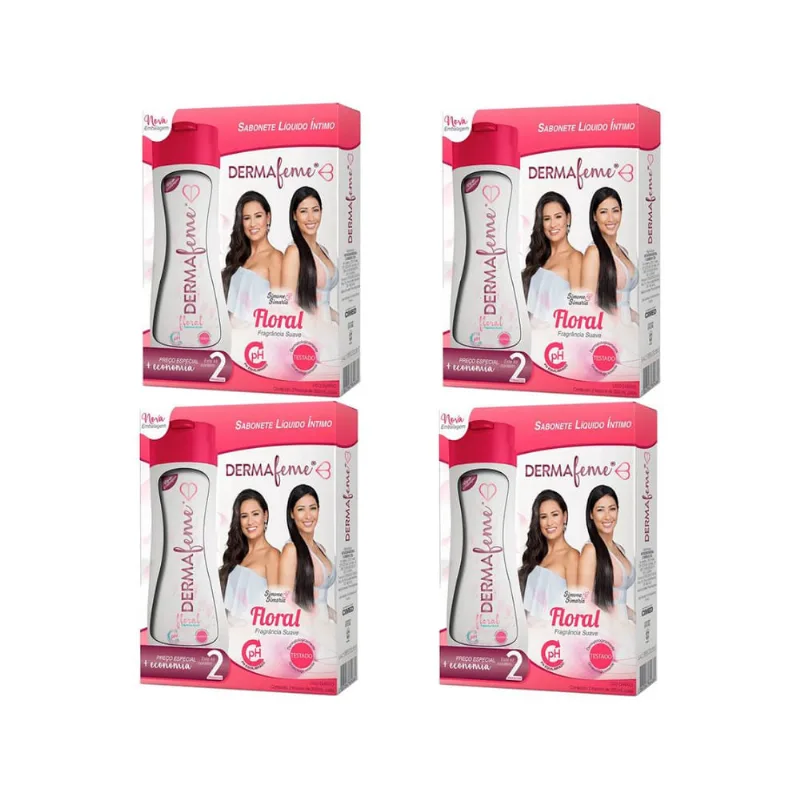 Kit 8x200ml dermafeme sabonete líquido íntimo dermatologicamente testado - floral