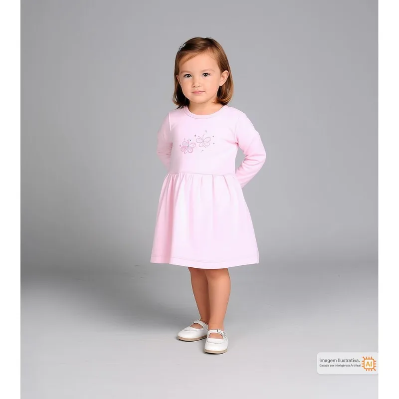 Vestido Manga Longa Borboletinha Rosa - 2
