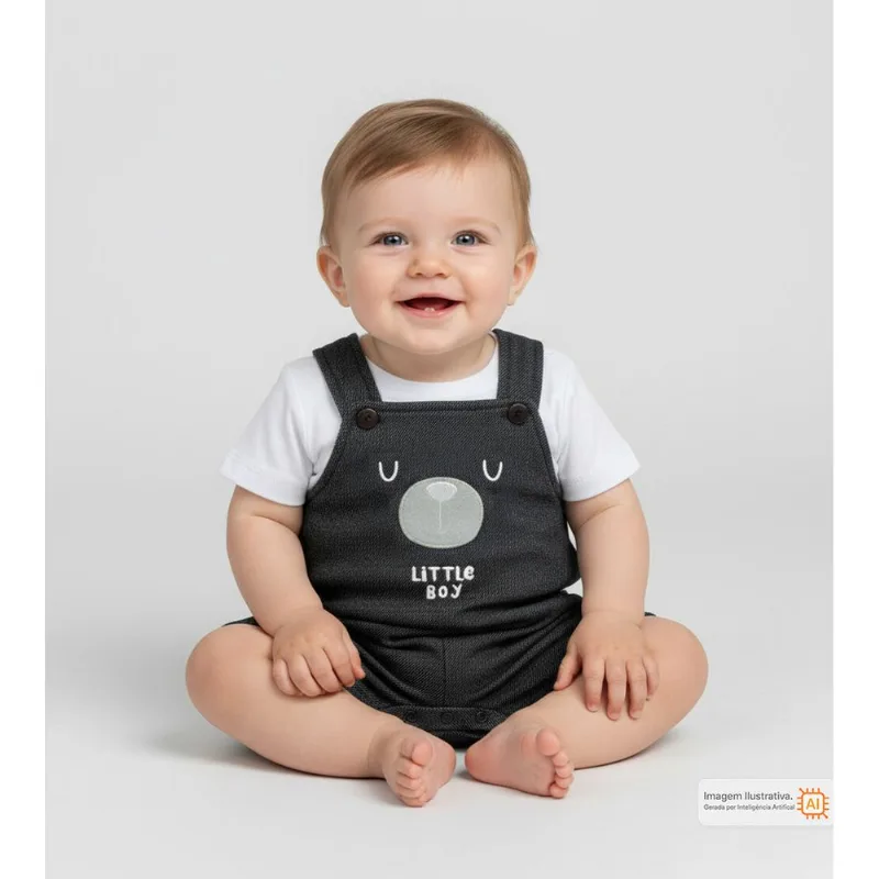 Jardineira/Camiseta Little Boy Preta - M