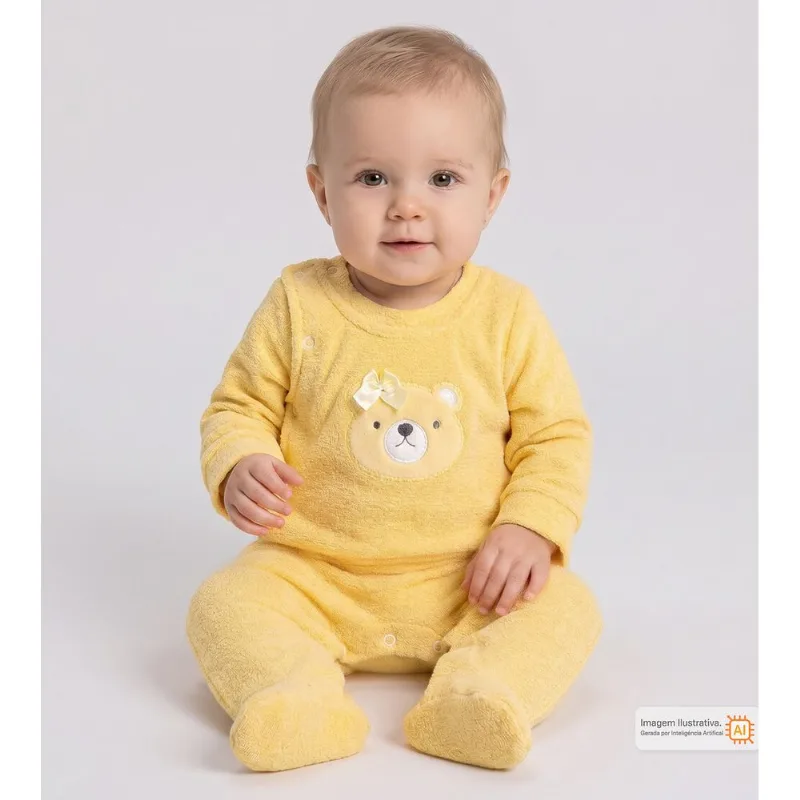 Macacão Plush Ursinha Amarelo Amarelo - M