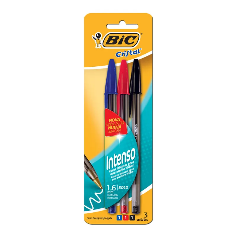 Caneta Cristal Bold 1.6 Cores Intensas 03 Unidades Bic