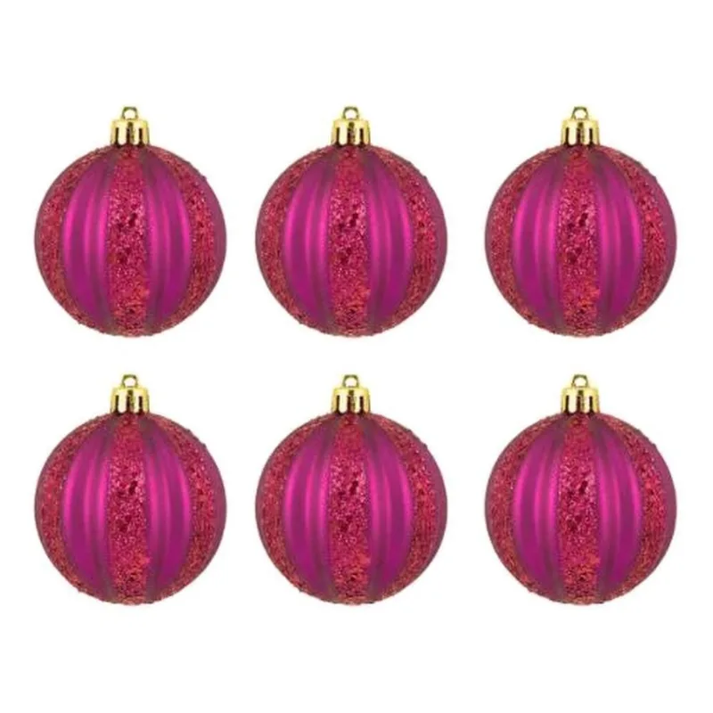Bola Natalina Derby 6 Unidades Pink 7cm (MP)