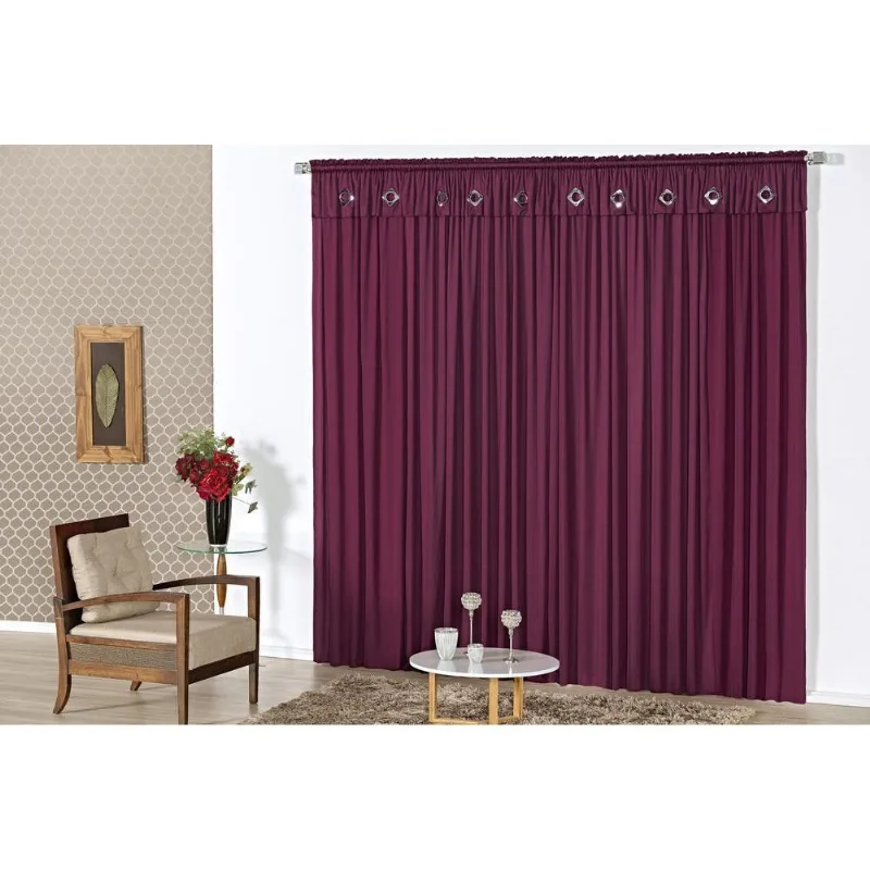 Cortina Malibu 2,00 X 1.70 Metros Para Sala Quarto Vinho