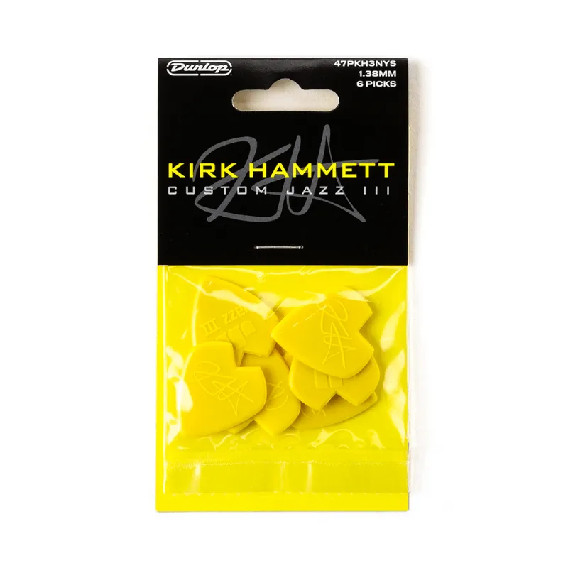 Palheta Dunlop Jazz III Kirk Hammett Yellow Glitter Com 6