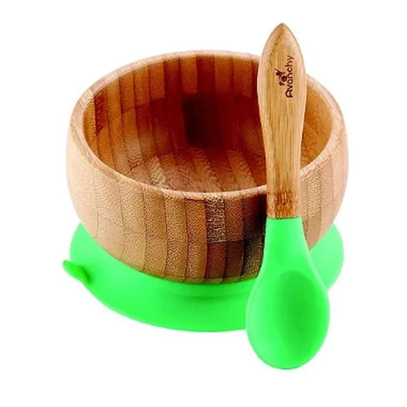 Tigela de Bambu e Colher de Silicone Verde - AVANCHY