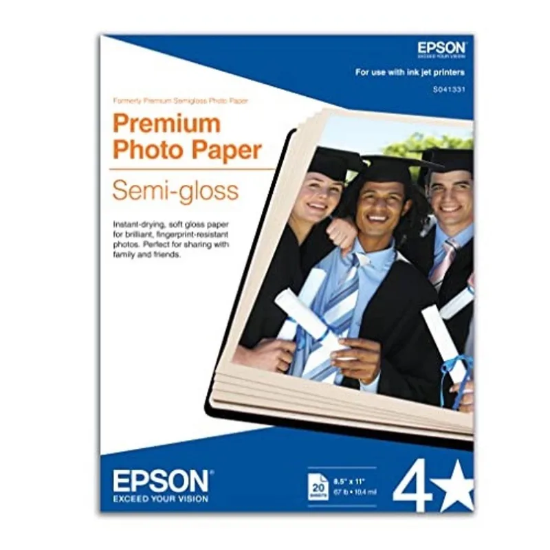 Epson Premium Papel Fotográfico semi-gloss (8.5x11 Polegadas, 20 Folhas) (S041331), Branco