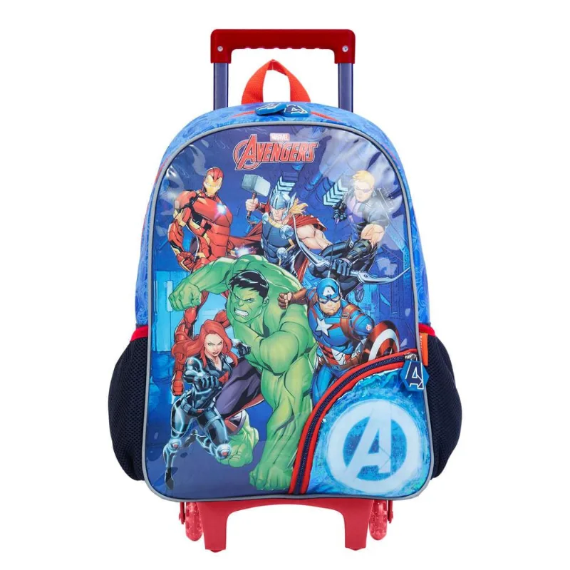Mochila Escolar Masculina Marvel Vingadores com Rodinha Azul U / Azul