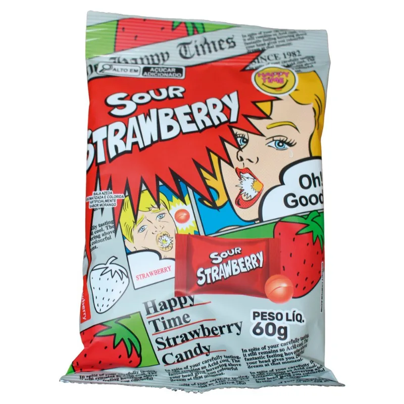 Bala Super Sour Candy Azeda Happy Time Morango 60g