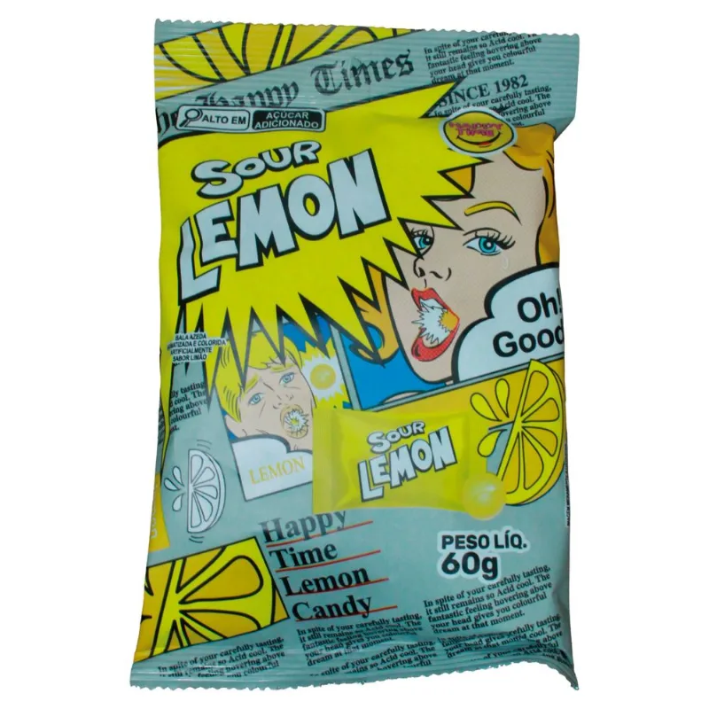 Bala Super Sour Candy Azeda Happy Time Limão 60g