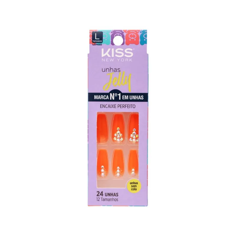 Unha Postiça Jelly - Kiss New York Coral Sereia