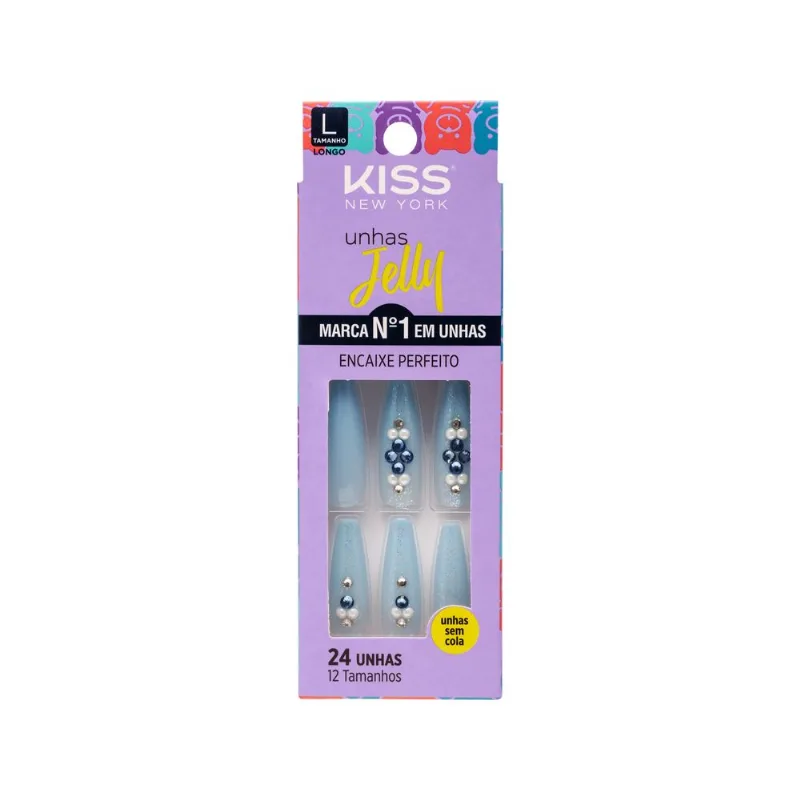 Unha Postiça Jelly - Kiss New York Celeste Chique
